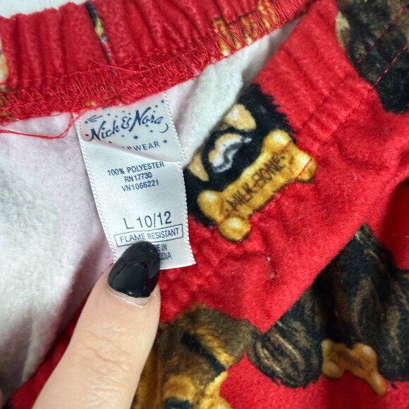 Nick & Nora Flannel Dog Breeds Milk Bone Pajama Set Red Kid's Size Large 10/12 - Picture 8 of 16